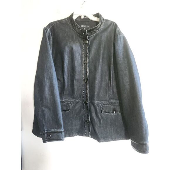 Jones New York Dark Wash Blue w/Sequins Detail Cotton Denim Jacket size 3X - Picture 4 of 12